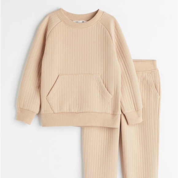 H&M Boys Quilted Matching Set Sweatshirt Sweatpants Jogger Kids 5T Neutral NEW - Picture 3 of 13